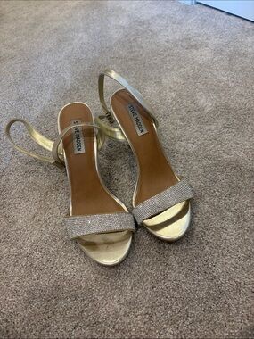 Steve Madden Metallic Gold Crystal Strap Heels